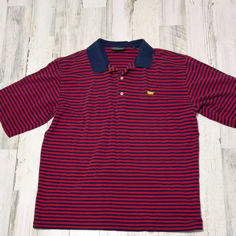 Masters Red and Navy Striped Polo Shirt Size Large